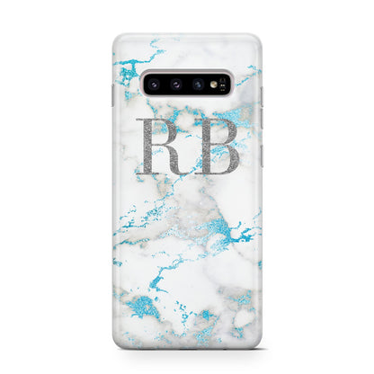 Personalised Blue Marble Initials Samsung Galaxy S10 Case