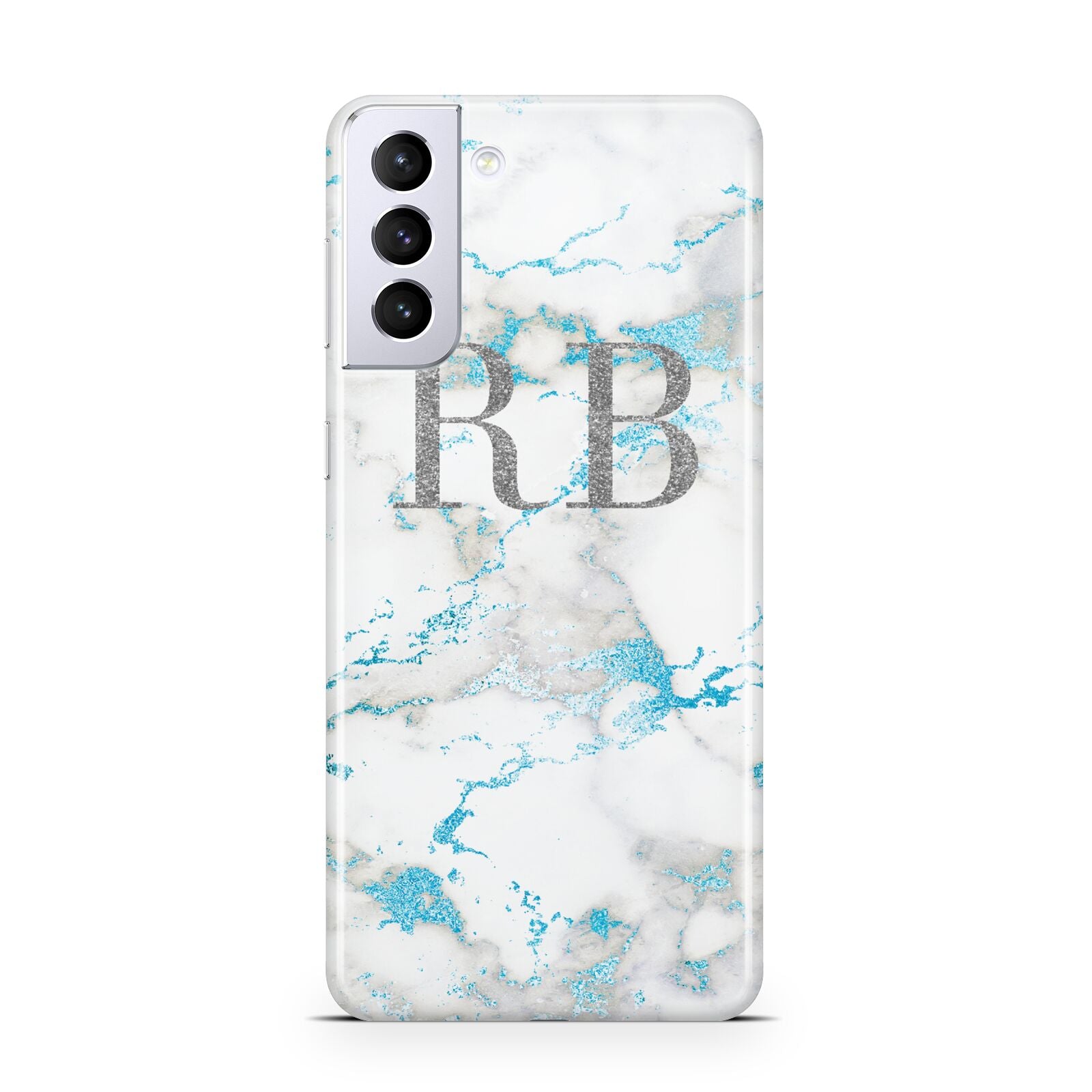 Personalised Blue Marble Initials Samsung S21 Plus Phone Case