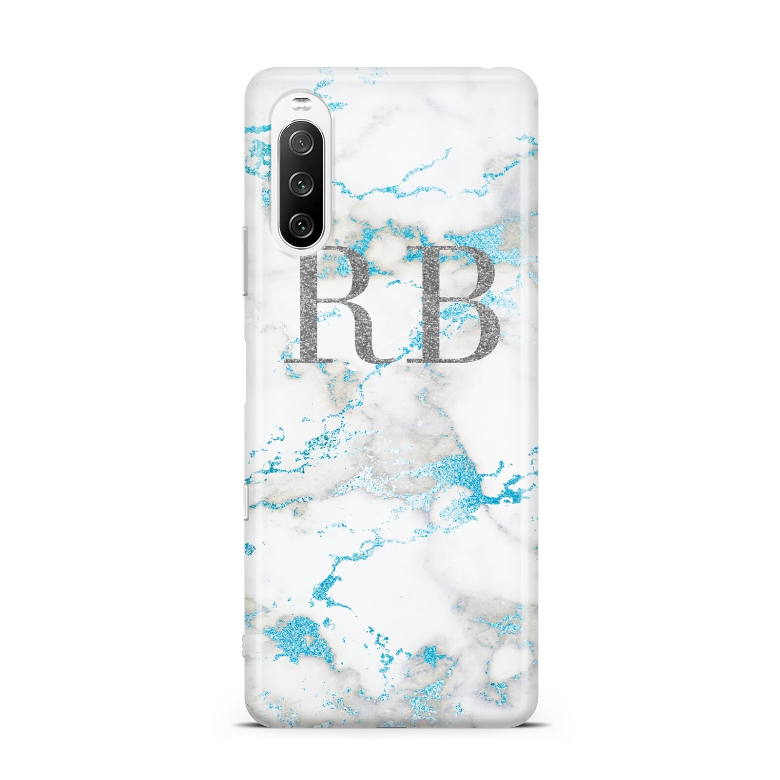 Personalised Blue Marble Initials Sony Xperia 10 III Case