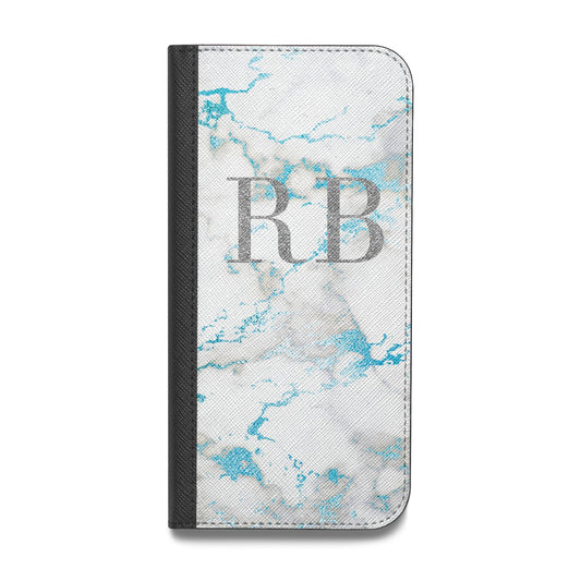 Personalised Blue Marble Initials Vegan Leather Flip Samsung Case