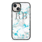 Personalised Blue Marble Initials iPhone 13 Black Impact Case on Silver phone