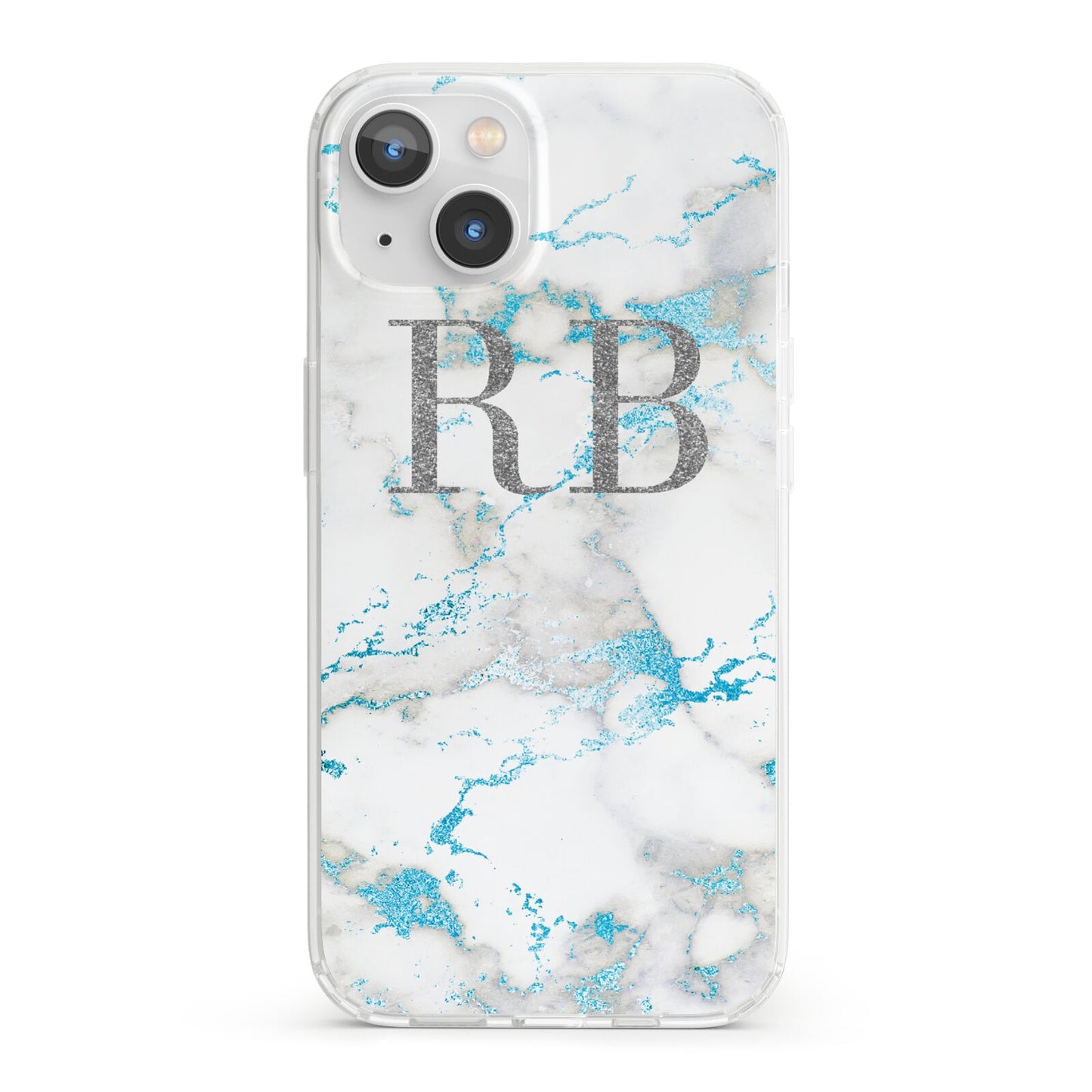 Personalised Blue Marble Initials iPhone 13 Clear Bumper Case