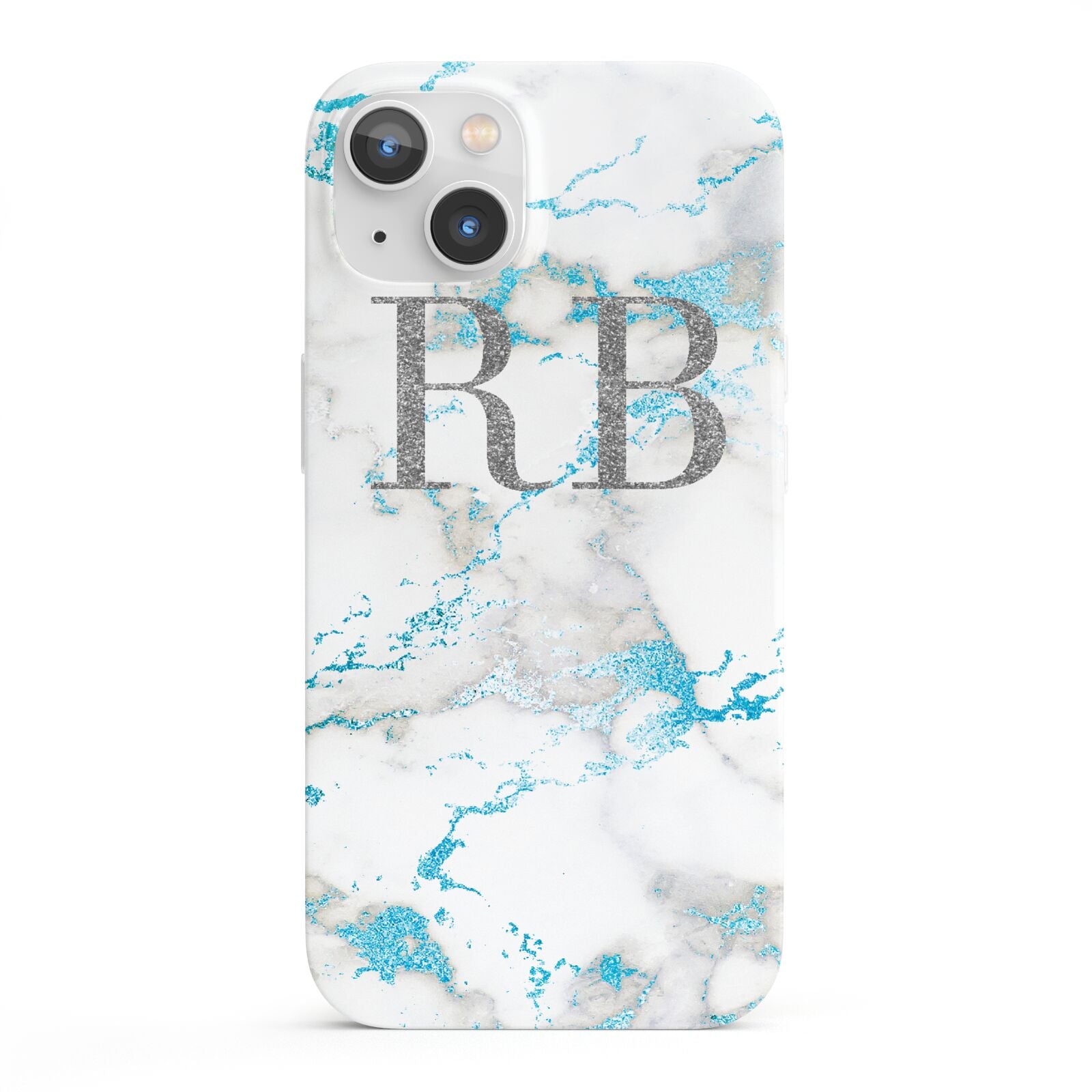 Personalised Blue Marble Initials iPhone 13 Full Wrap 3D Snap Case