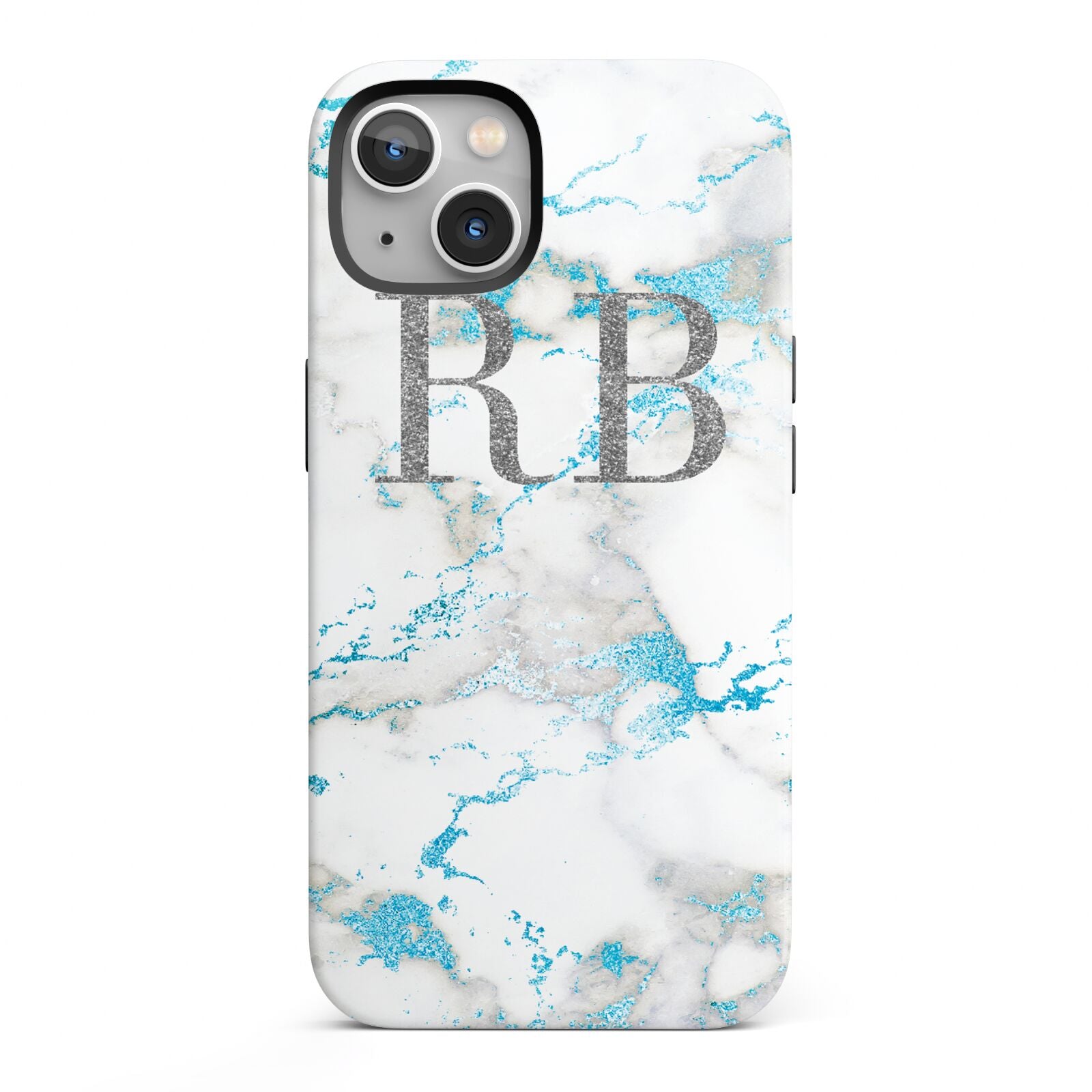 Personalised Blue Marble Initials iPhone 13 Full Wrap 3D Tough Case