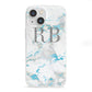 Personalised Blue Marble Initials iPhone 13 Mini Clear Bumper Case