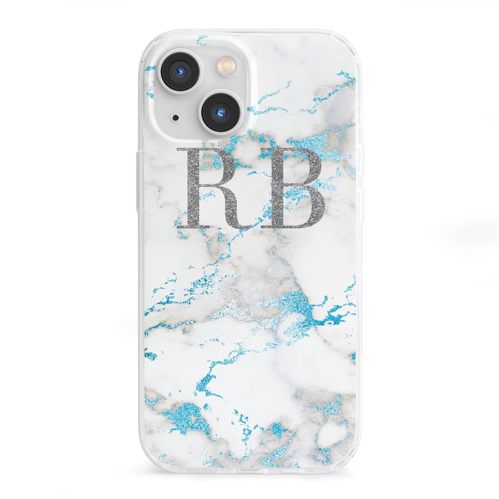 Personalised Blue Marble Initials iPhone 13 Mini Clear Bumper Case