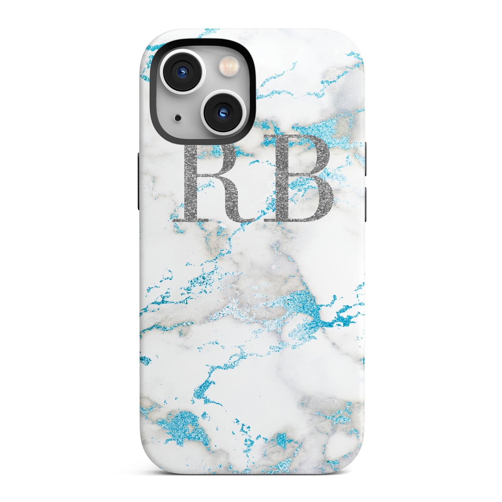 Personalised Blue Marble Initials iPhone 13 Mini Full Wrap 3D Tough Case