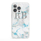 Personalised Blue Marble Initials iPhone 13 Pro Clear Bumper Case