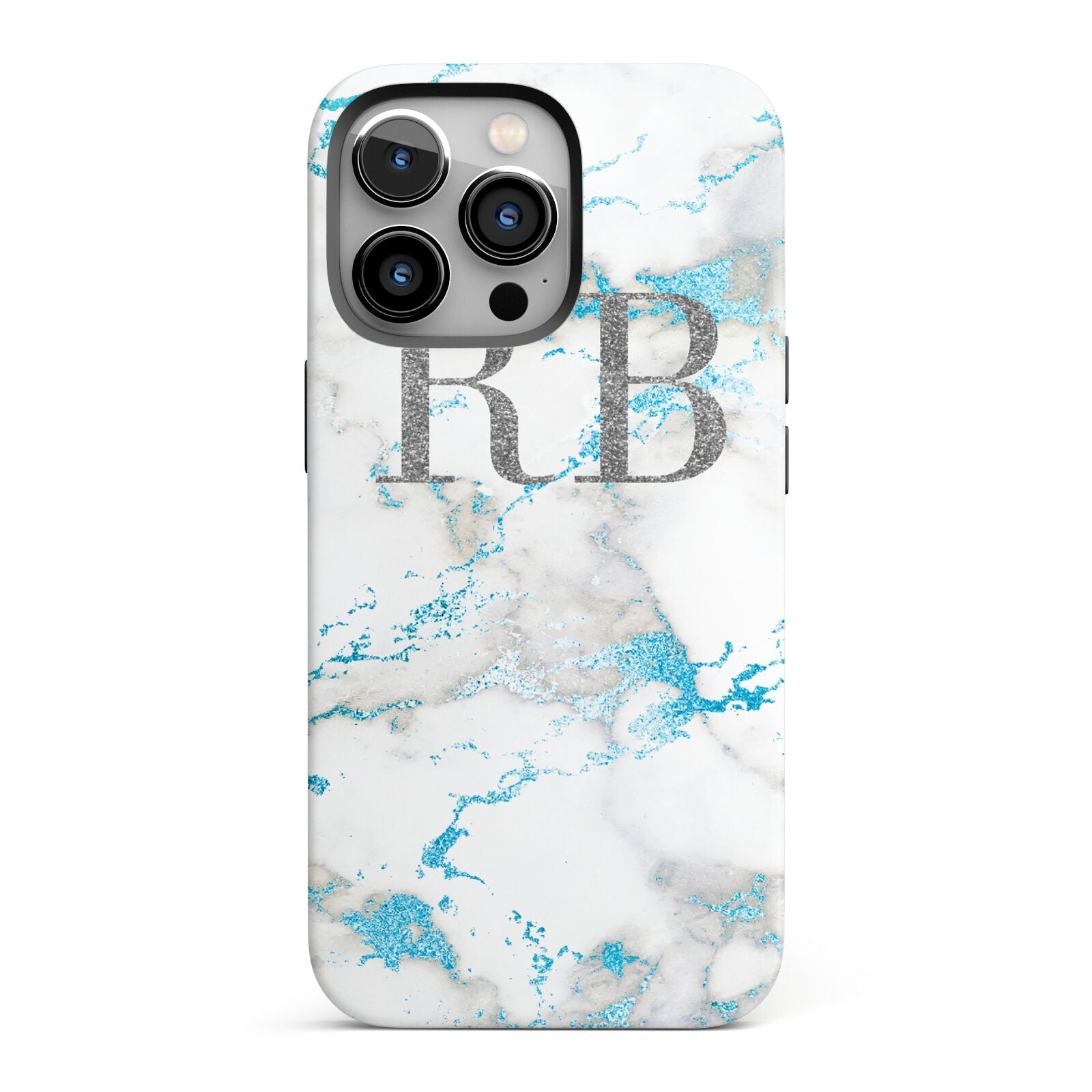 Personalised Blue Marble Initials iPhone 13 Pro Full Wrap 3D Tough Case