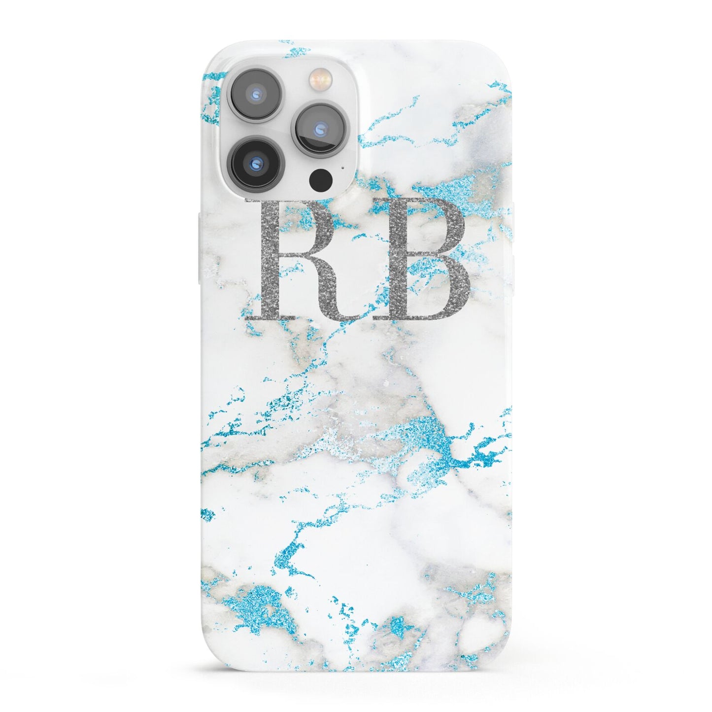 Personalised Blue Marble Initials iPhone 13 Pro Max Full Wrap 3D Snap Case