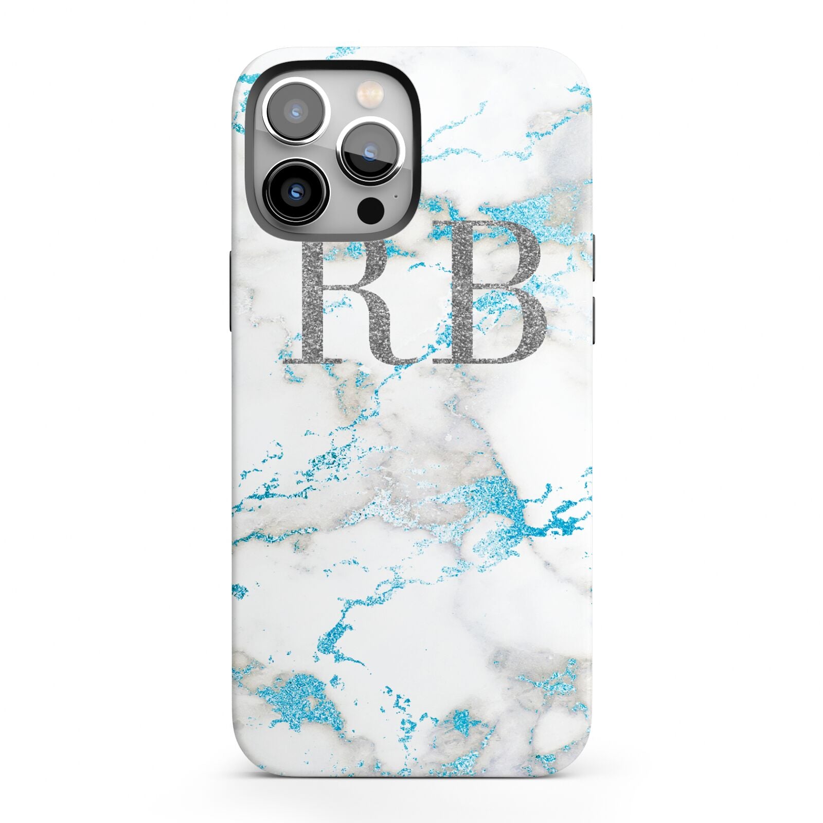 Personalised Blue Marble Initials iPhone 13 Pro Max Full Wrap 3D Tough Case