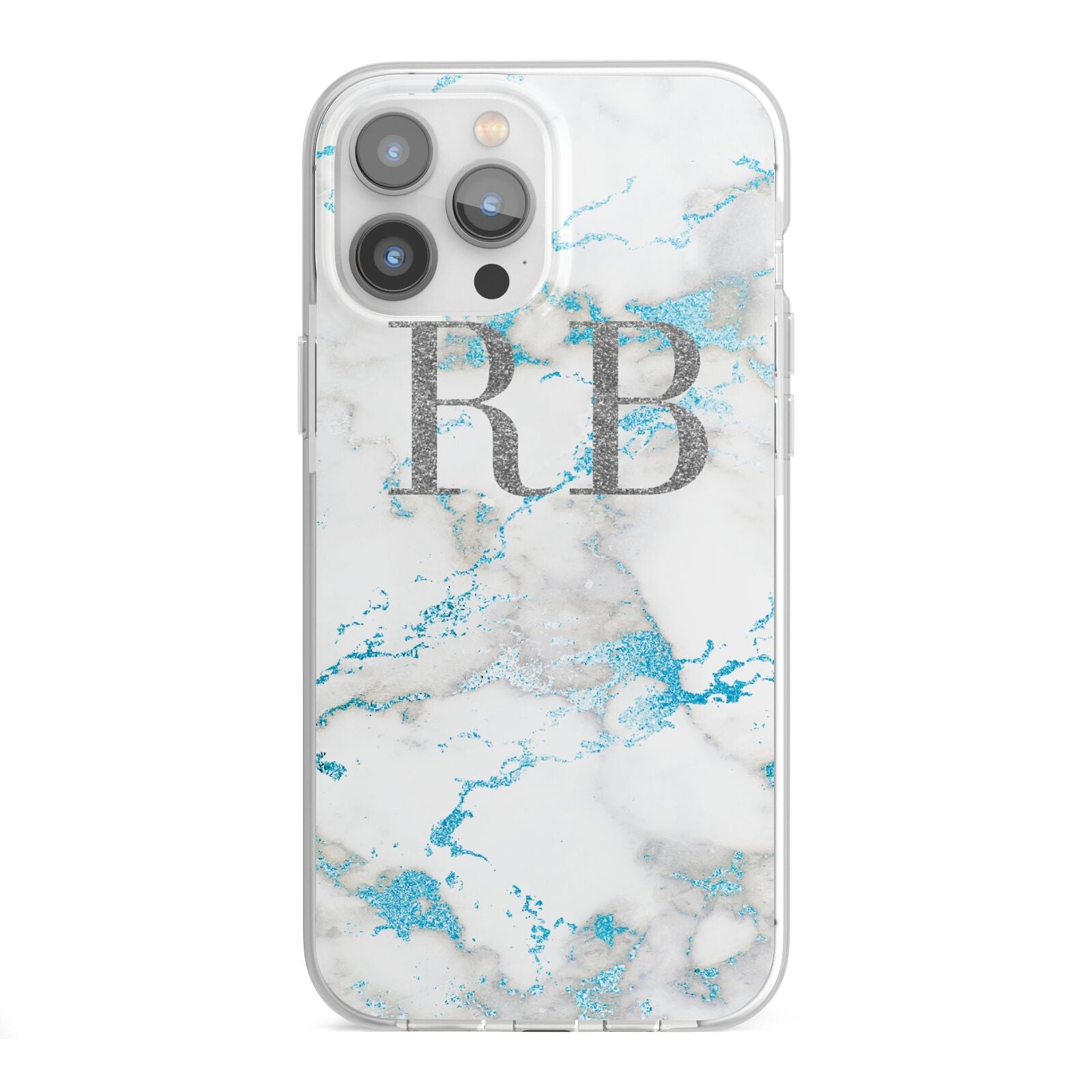 Personalised Blue Marble Initials iPhone 13 Pro Max TPU Impact Case with White Edges
