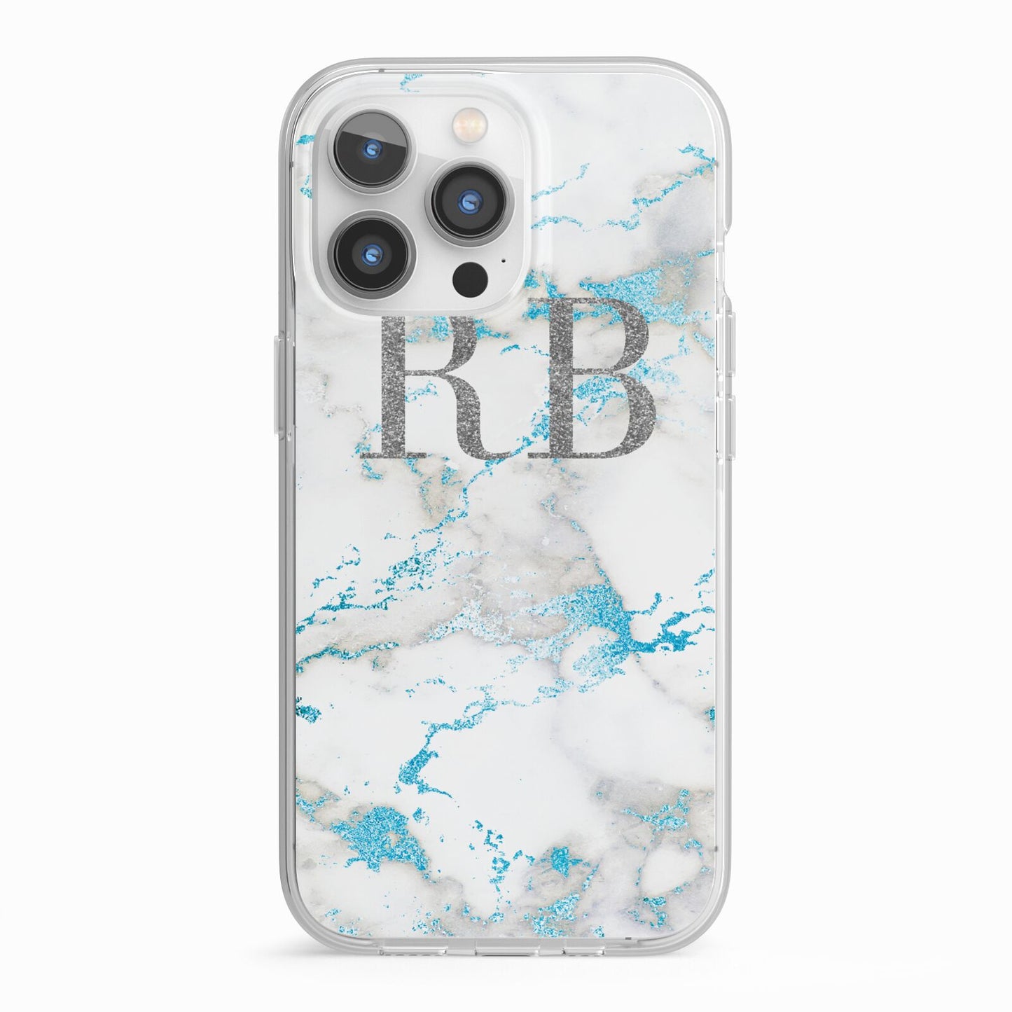 Personalised Blue Marble Initials iPhone 13 Pro TPU Impact Case with White Edges