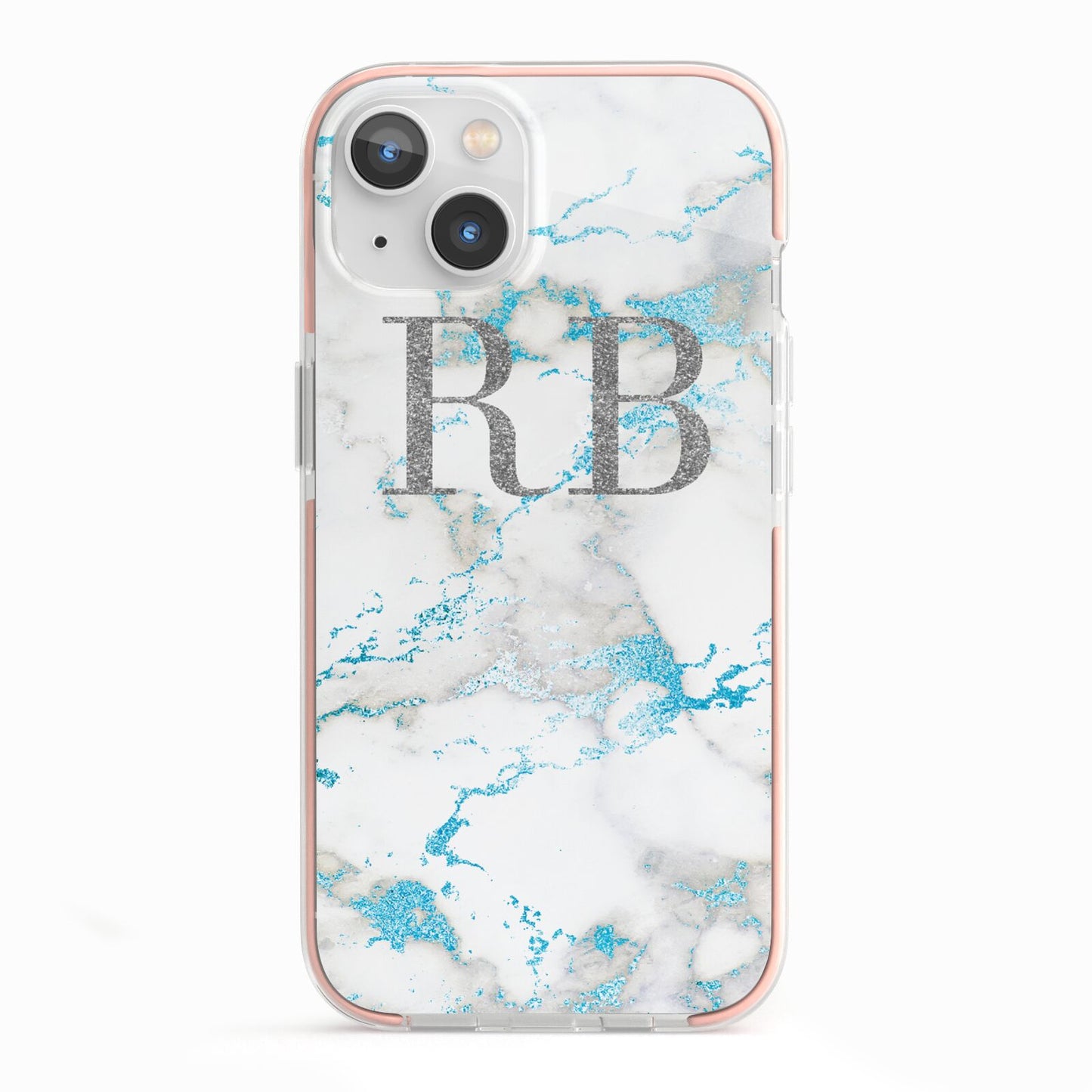 Personalised Blue Marble Initials iPhone 13 TPU Impact Case with Pink Edges