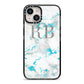 Personalised Blue Marble Initials iPhone 14 Black Impact Case on Silver phone