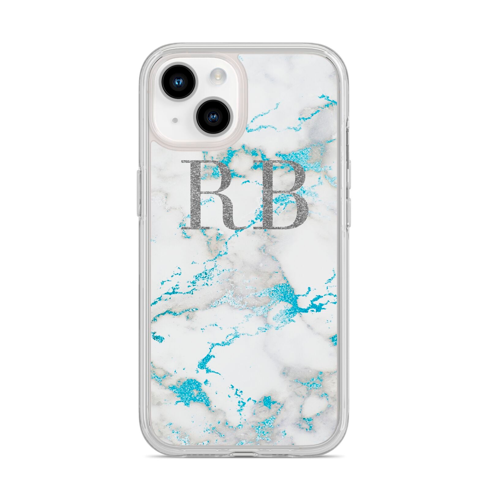 Personalised Blue Marble Initials iPhone 14 Clear Tough Case Starlight