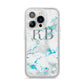 Personalised Blue Marble Initials iPhone 14 Pro Glitter Tough Case Silver