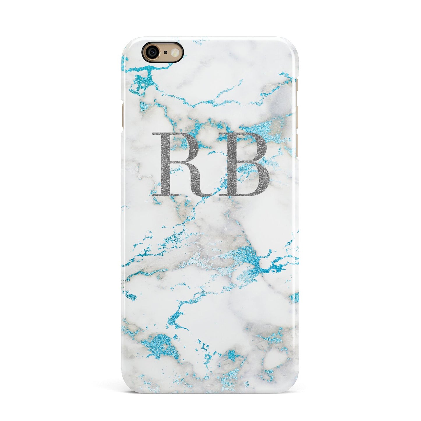 Personalised Blue Marble Initials iPhone 6 Plus 3D Snap Case on Gold Phone