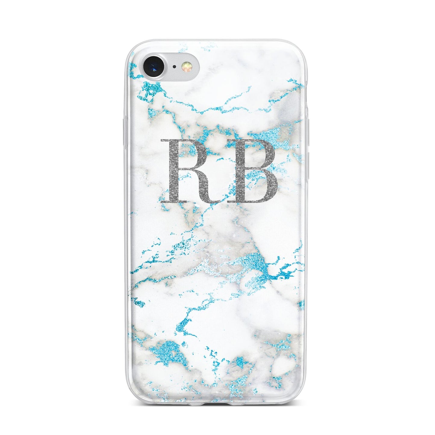 Personalised Blue Marble Initials iPhone 7 Bumper Case on Silver iPhone