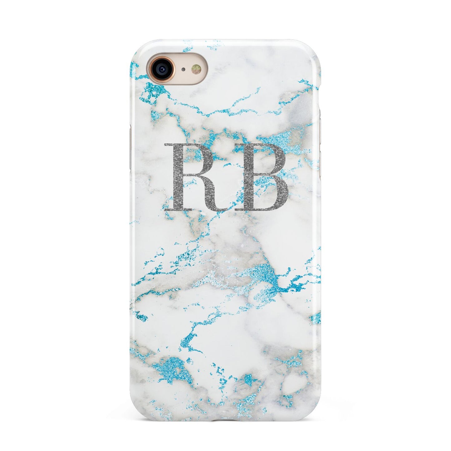 Personalised Blue Marble Initials iPhone 8 3D Tough Case on Gold Phone