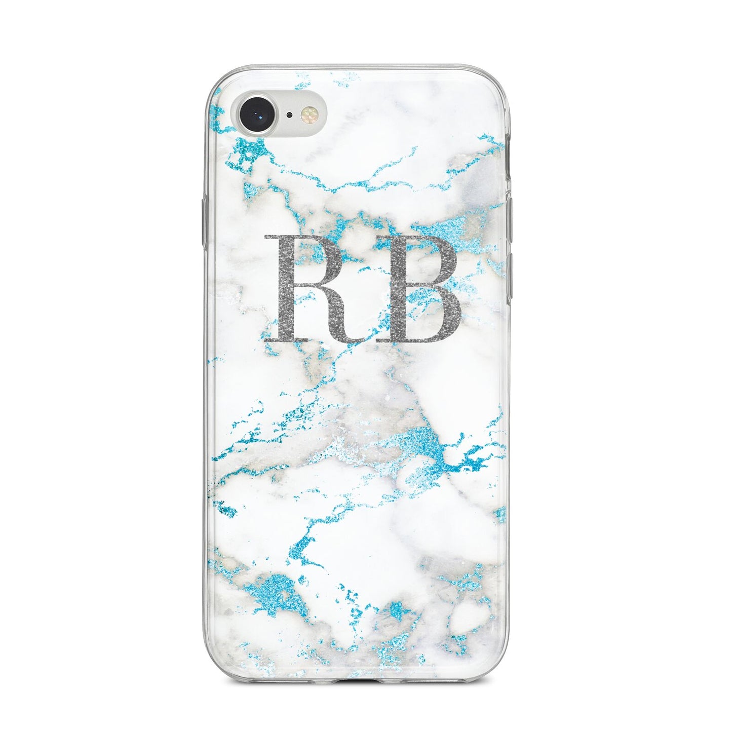 Personalised Blue Marble Initials iPhone 8 Bumper Case on Silver iPhone