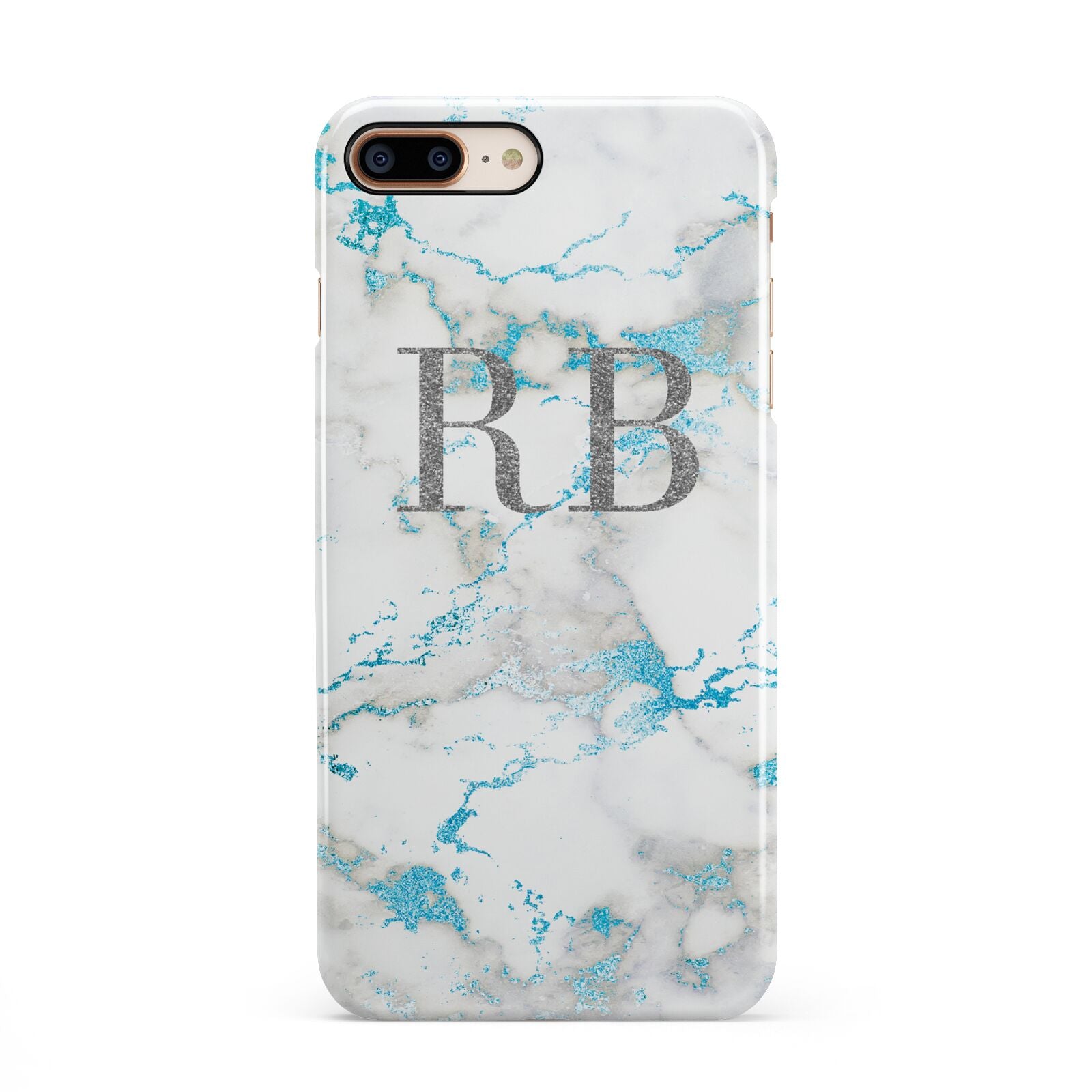 Personalised Blue Marble Initials iPhone 8 Plus 3D Snap Case on Gold Phone