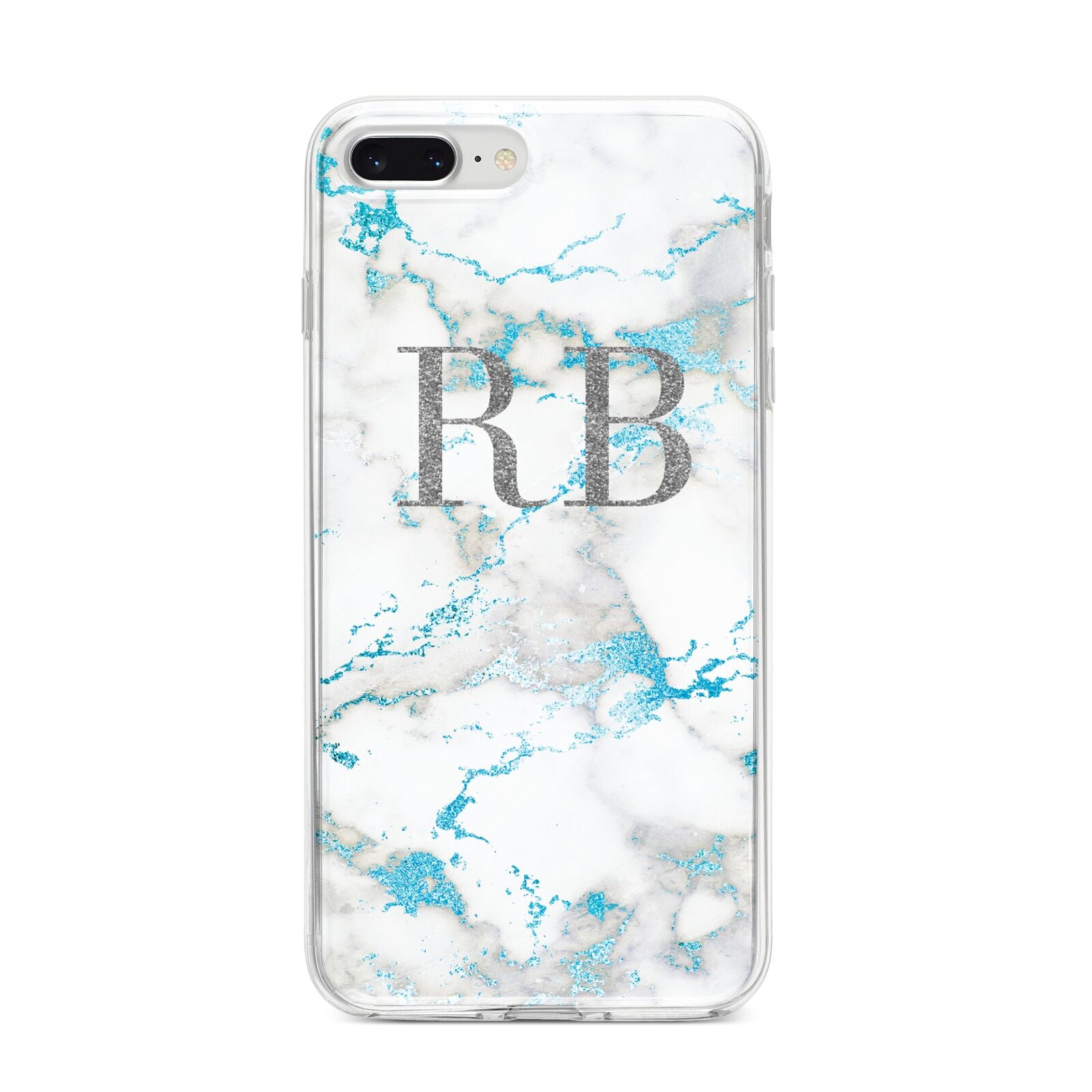 Personalised Blue Marble Initials iPhone 8 Plus Bumper Case on Silver iPhone