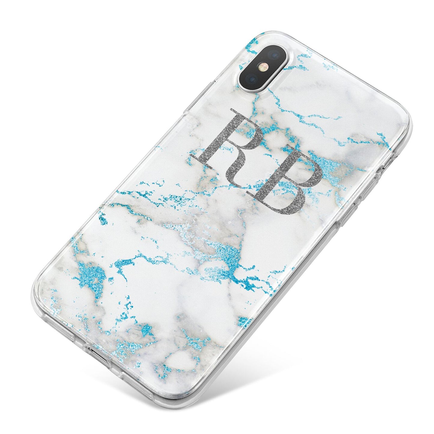 Personalised Blue Marble Initials iPhone X Bumper Case on Silver iPhone