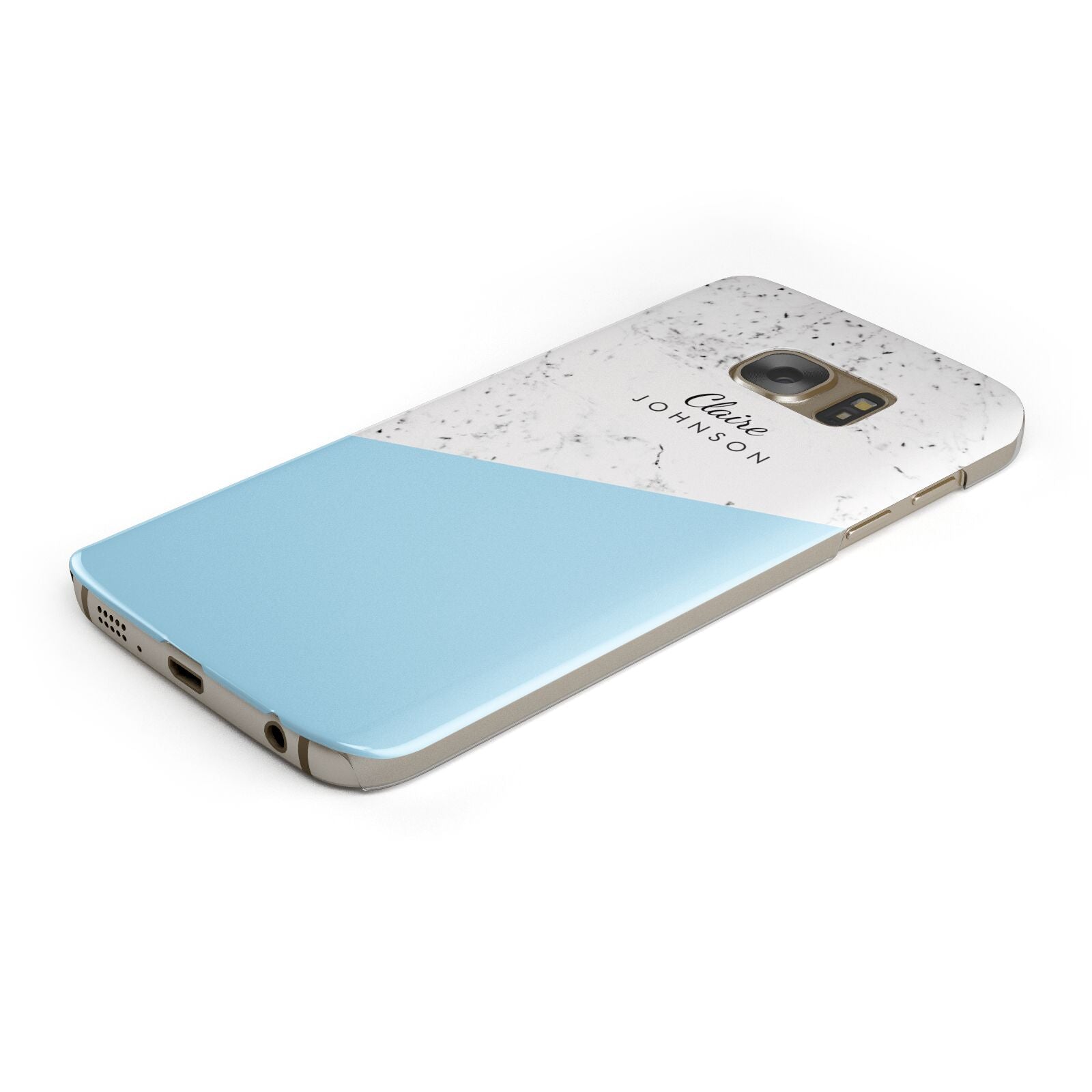 Personalised Blue Marble With Name Initials Protective Samsung Galaxy Case Angled Image