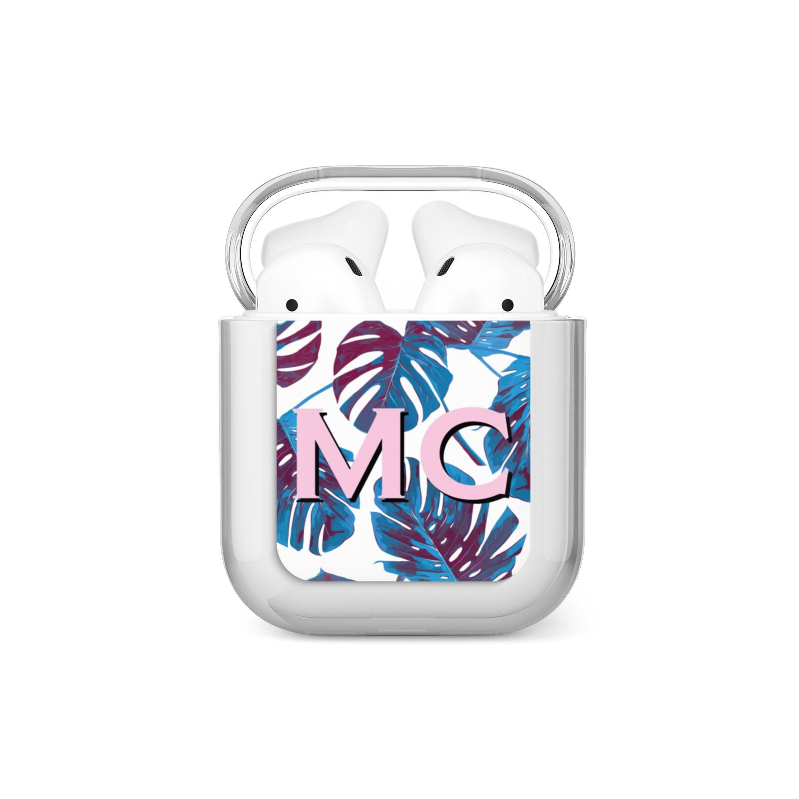 Personalised Blue Monstera Leaves AirPods Case