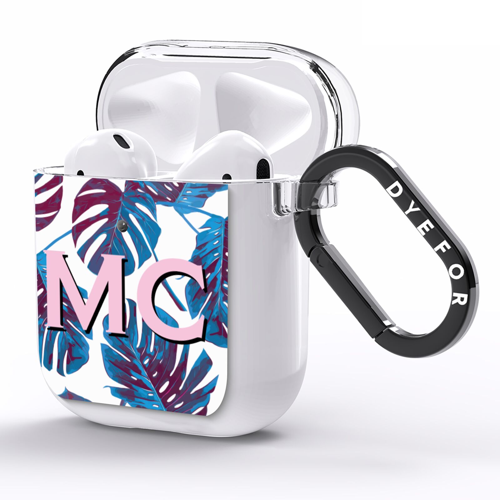 Personalised Blue Monstera Leaves AirPods Clear Case Side Image