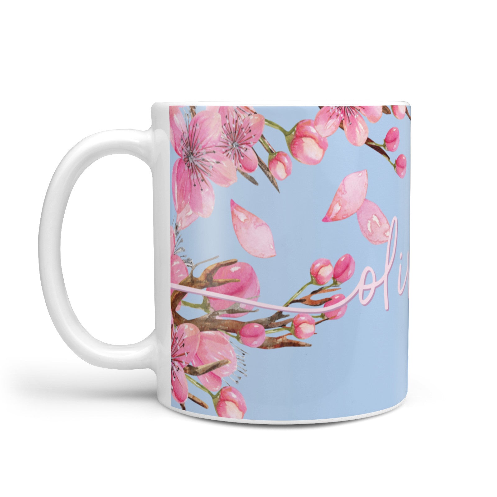 Personalised Blue Pink Blossom 10oz Mug Alternative Image 1