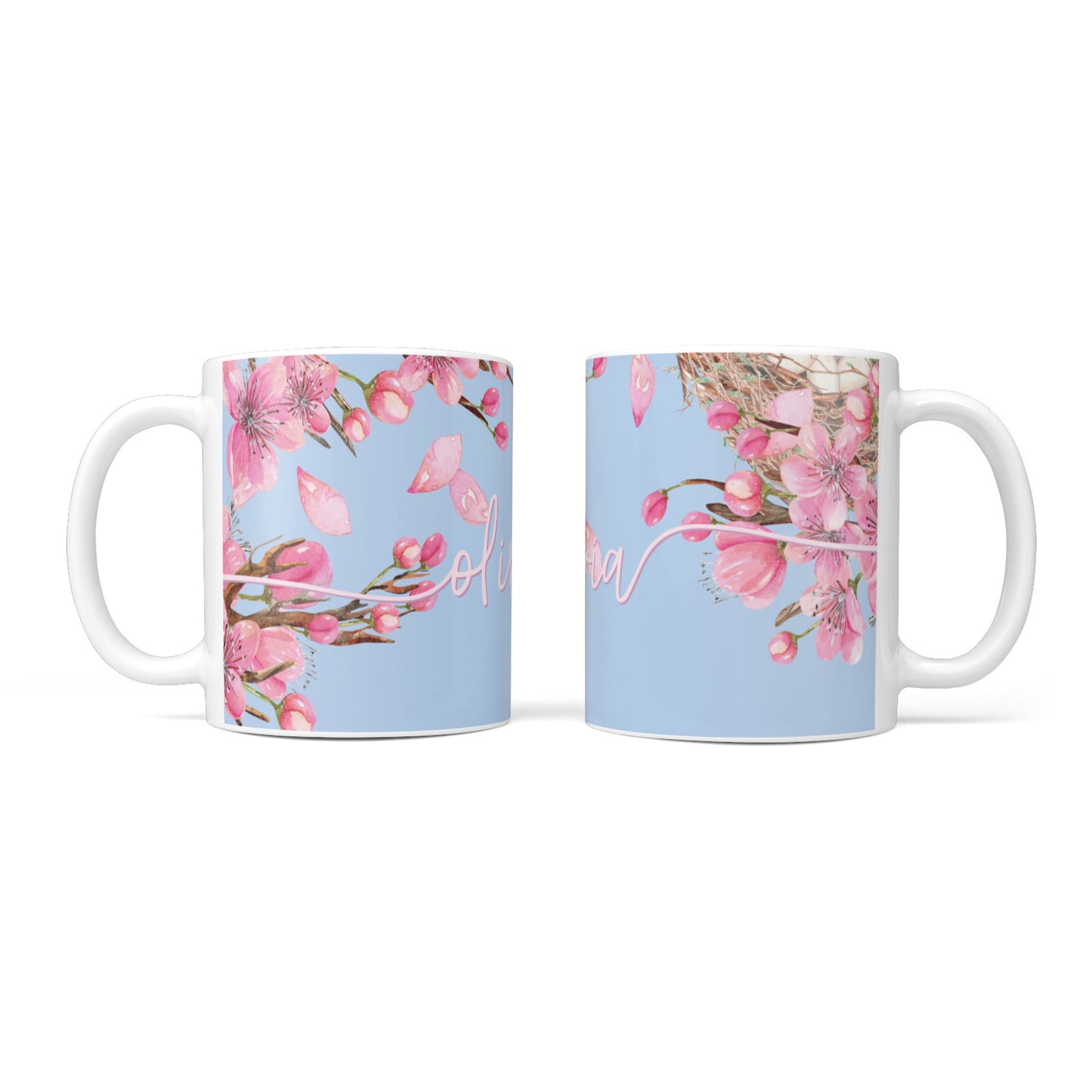 Personalised Blue Pink Blossom 10oz Mug Alternative Image 3