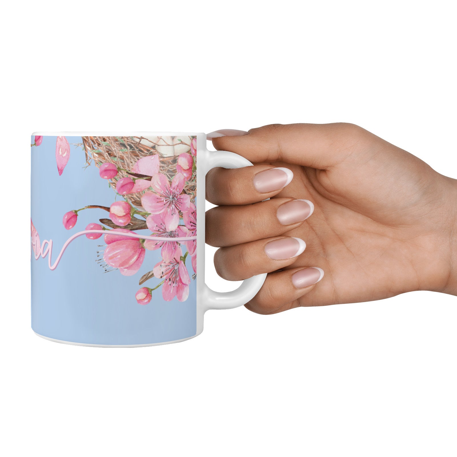 Personalised Blue Pink Blossom 10oz Mug Alternative Image 4