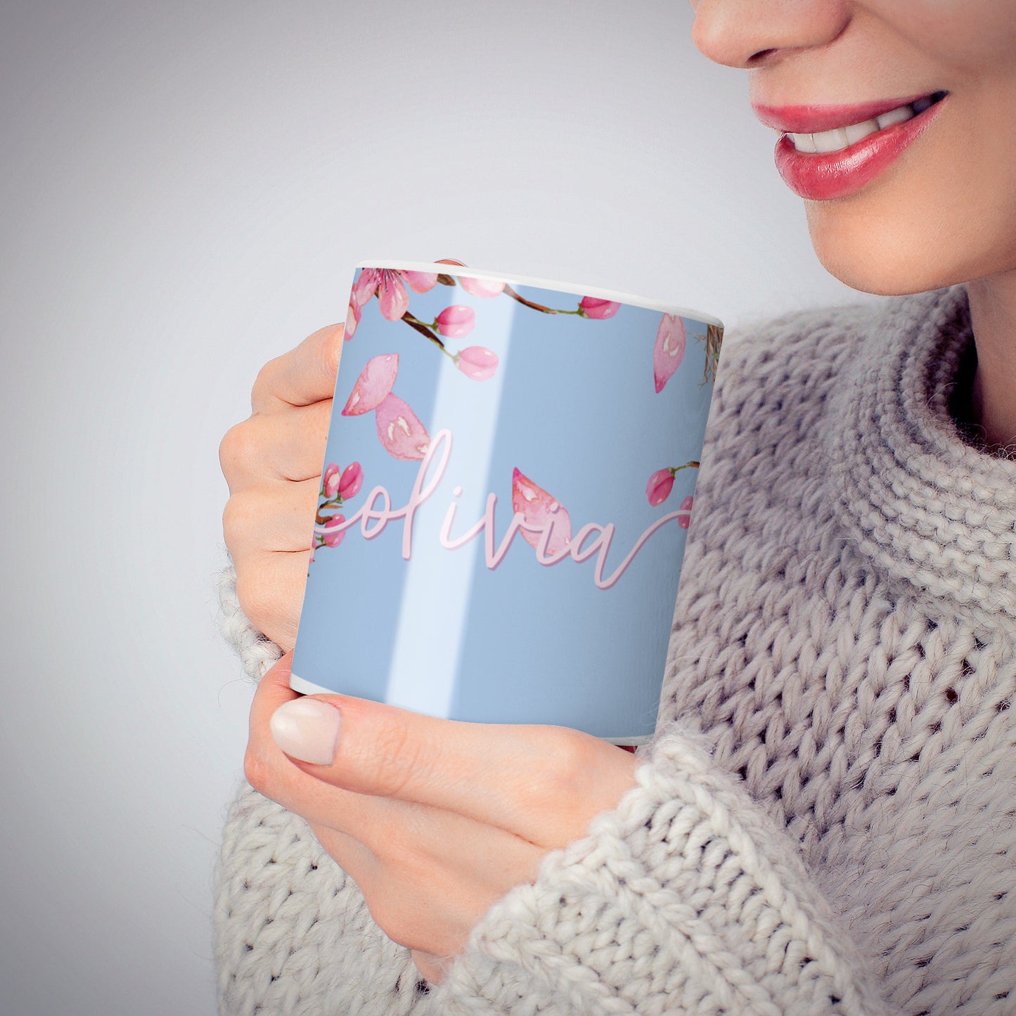 Personalised Blue Pink Blossom 10oz Mug Alternative Image 6