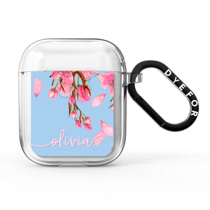 Personalised Blue & Pink Blossom AirPods Case