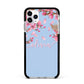 Personalised Blue Pink Blossom Apple iPhone 11 Pro Max in Silver with Black Impact Case