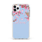 Personalised Blue Pink Blossom Apple iPhone 11 Pro Max in Silver with White Impact Case