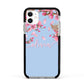 Personalised Blue Pink Blossom Apple iPhone 11 in White with Black Impact Case