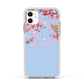 Personalised Blue Pink Blossom Apple iPhone 11 in White with White Impact Case