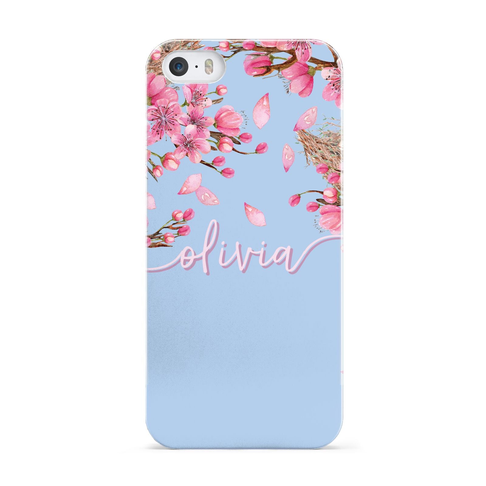 Personalised Blue Pink Blossom Apple iPhone 5 Case