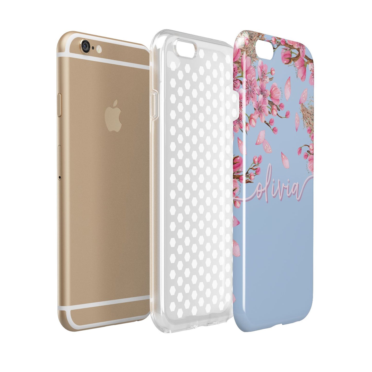 Personalised Blue Pink Blossom Apple iPhone 6 3D Tough Case Expanded view