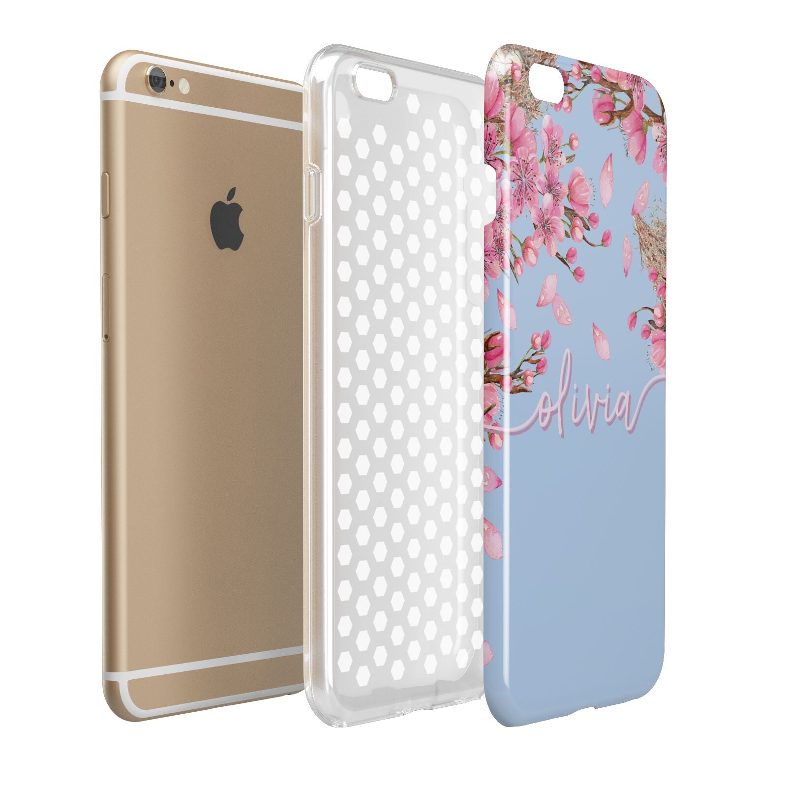 Personalised Blue Pink Blossom Apple iPhone 6 Plus 3D Tough Case Expand Detail Image