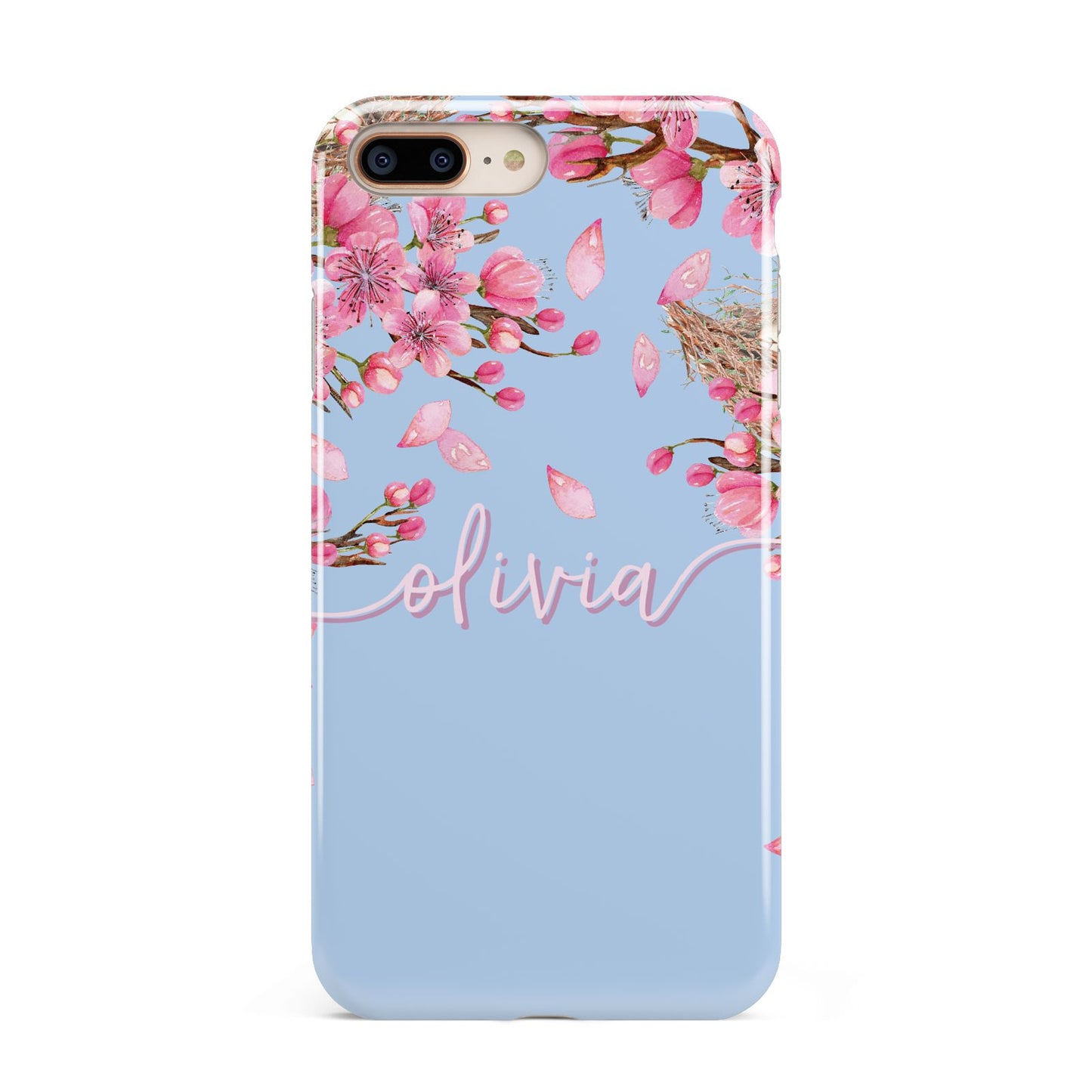 Personalised Blue Pink Blossom Apple iPhone 7 8 Plus 3D Tough Case