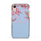 Personalised Blue Pink Blossom Apple iPhone XR Impact Case Black Edge on Silver Phone