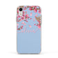 Personalised Blue Pink Blossom Apple iPhone XR Impact Case White Edge on Silver Phone
