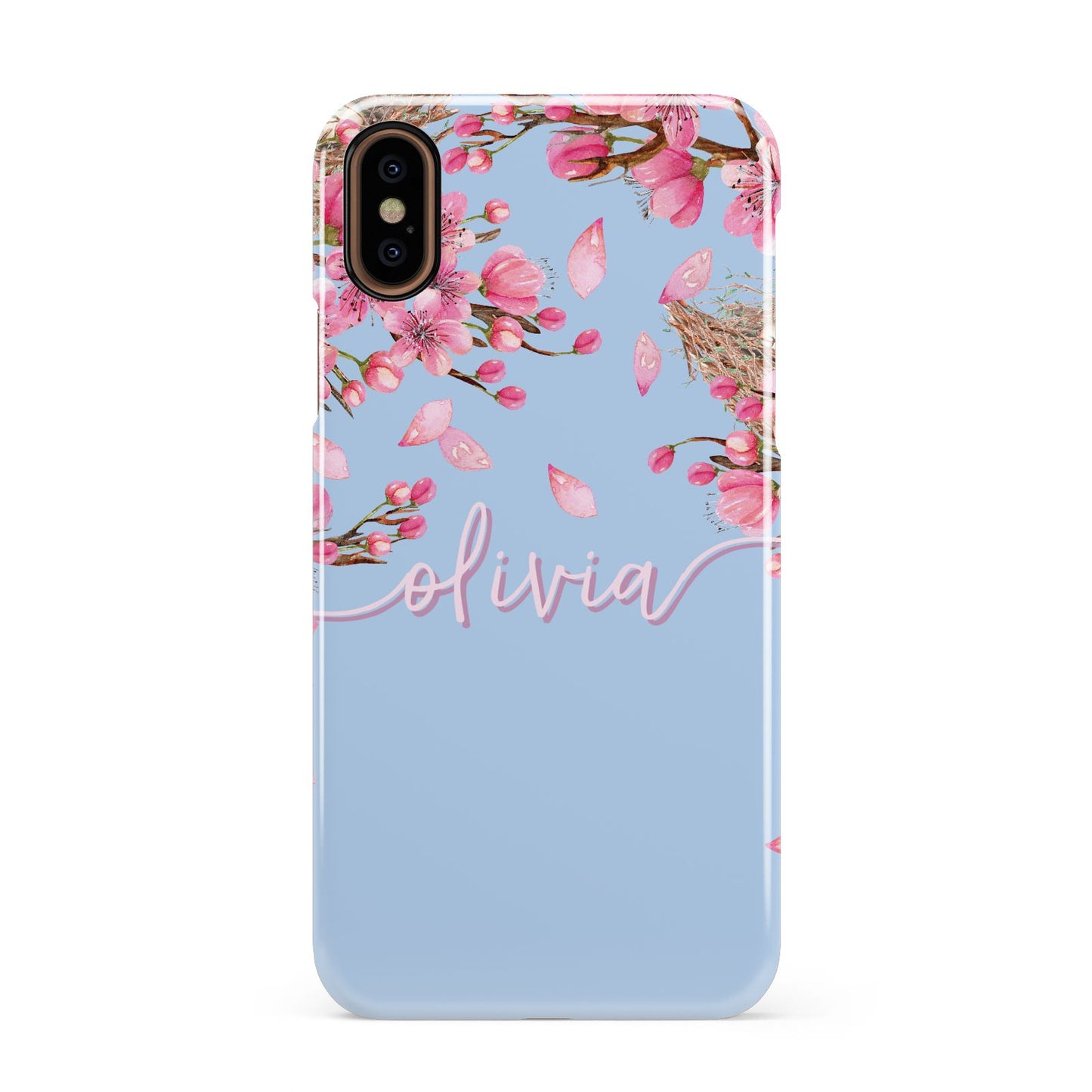 Personalised Blue Pink Blossom Apple iPhone XS 3D Snap Case