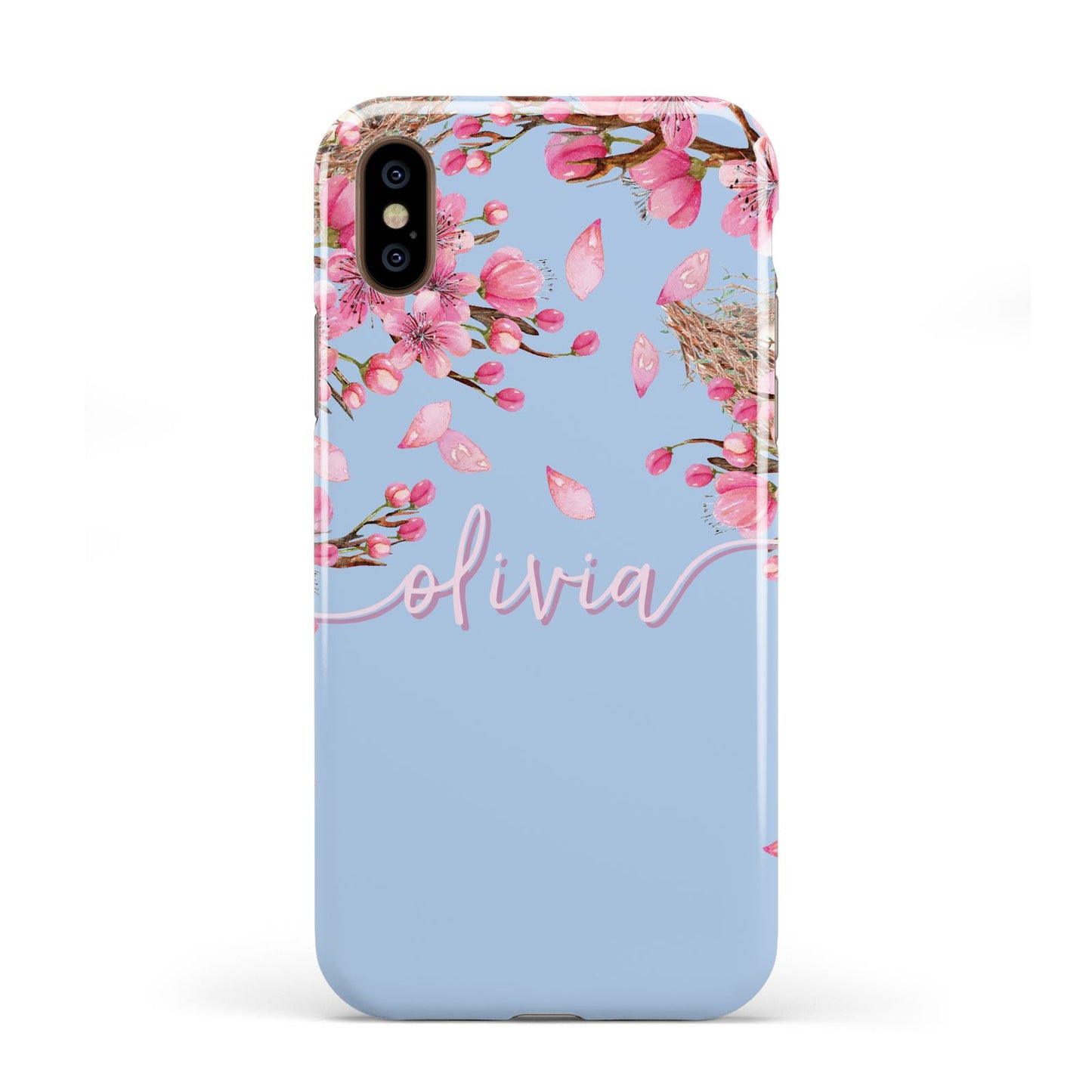 Personalised Blue Pink Blossom Apple iPhone XS 3D Tough