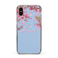 Personalised Blue Pink Blossom Apple iPhone Xs Impact Case Black Edge on Gold Phone