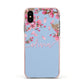 Personalised Blue Pink Blossom Apple iPhone Xs Impact Case Pink Edge on Black Phone